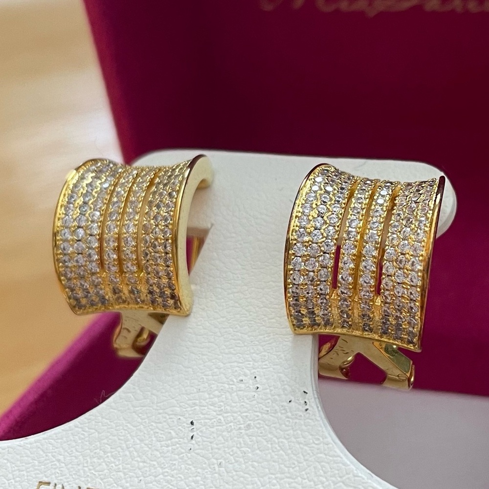 Mia Sarine Earrings Fine Silver Plated Gold Tone Rhinestone Embellished NEW wBox